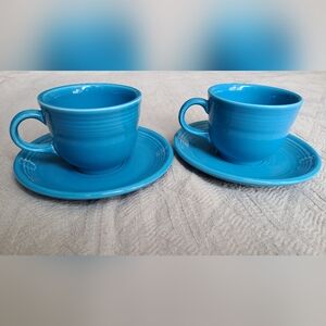 Fiestaware Flat cup and Saucer 8oz Peacock blue Set of 2